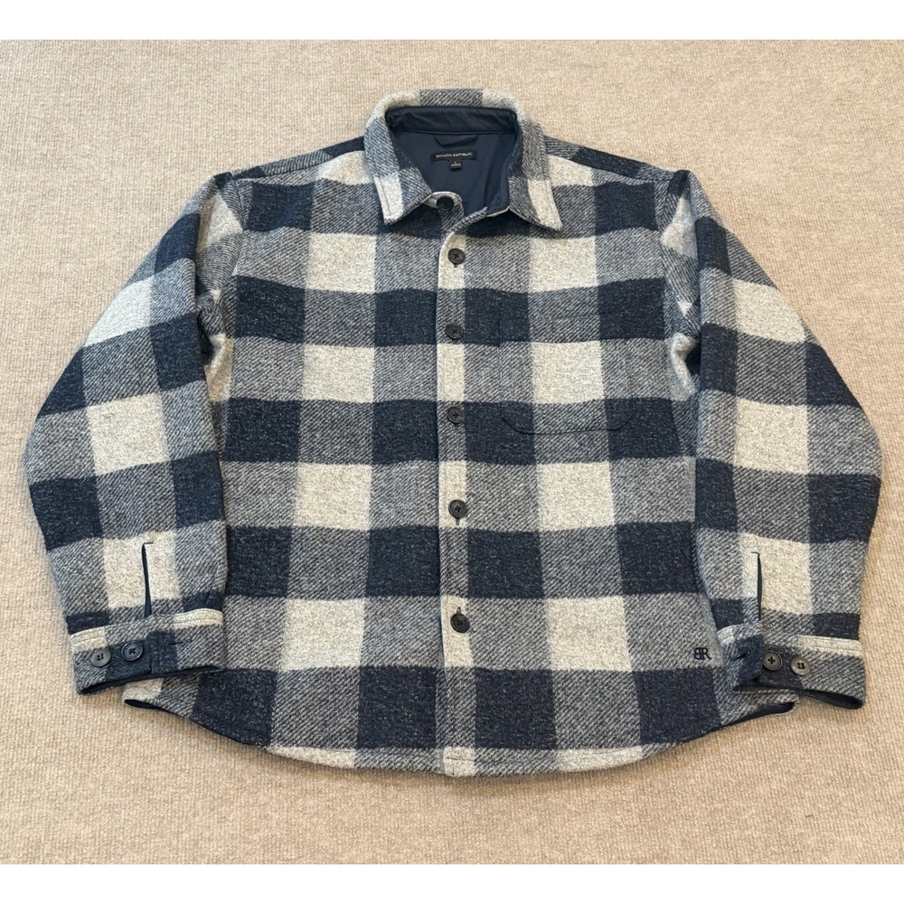 Banana Republic Mens Large Heritage Shirt Jacket Plaid Check Blue Heavyweight